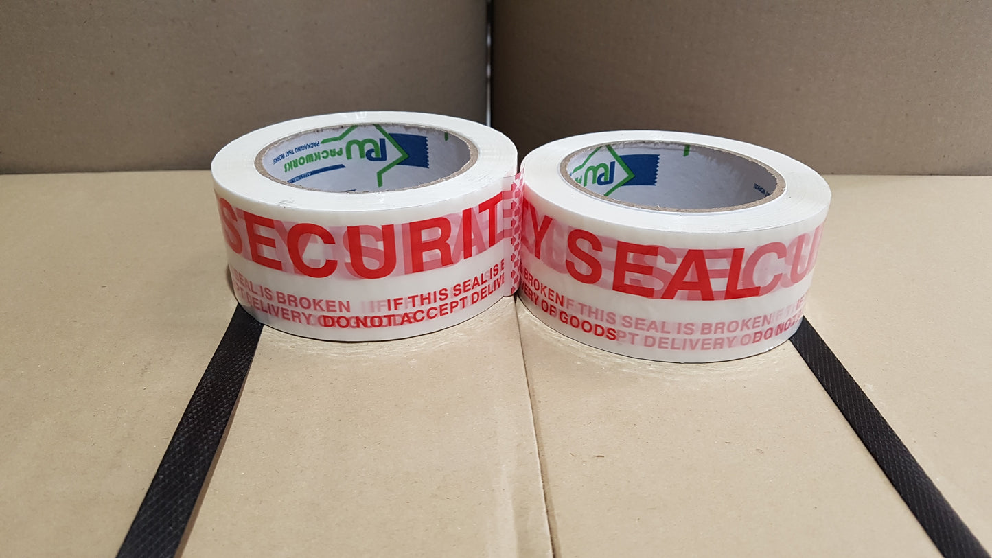 48MM X 100M SECURITY SEAL TAPE: RED ON WHITE - PER ROLL
