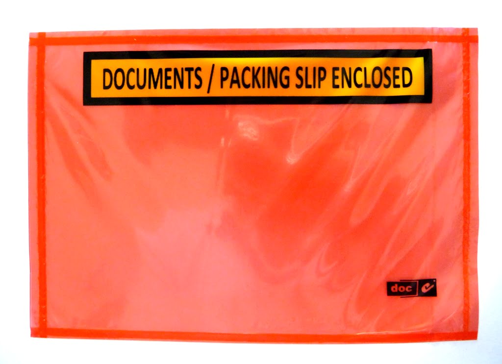 115MM X 150MM RED DOCUMENT/PACKING SLIP ENCLOSED ENVELOPES (TEXT: BLK ON YELLOW) (CTN 1000)
