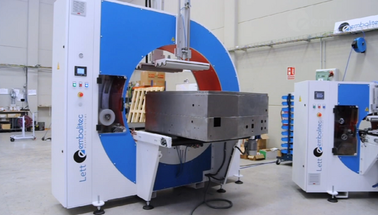Embalitec LETT 150mm Orbital Wrapper wrapping large parts.
