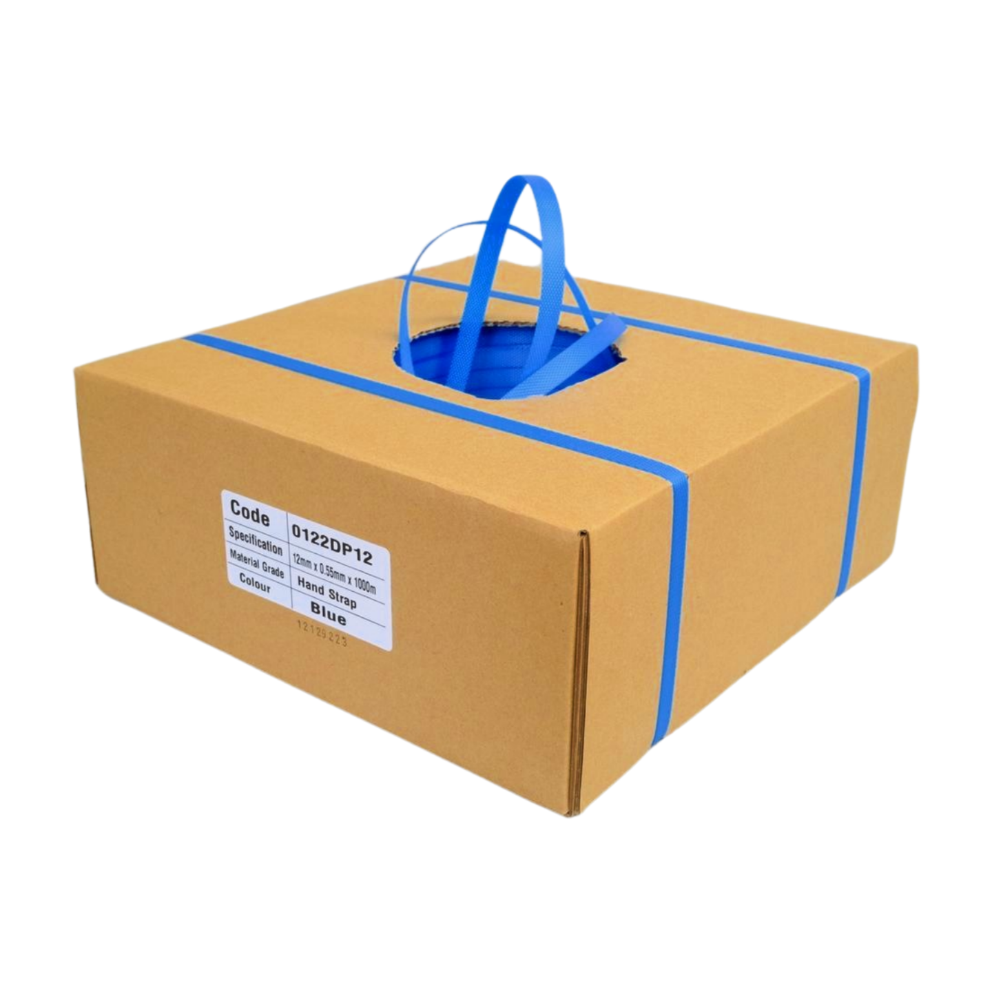 12MM x 1000M BLUE PLASTIC HAND STRAPPING - ROLL IN DISP BOX