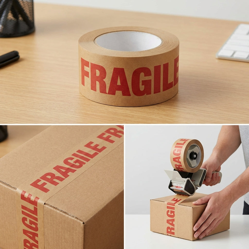 50MM x 50M PRINTED FRAGILE KRAFT PAPER TAPE #G856