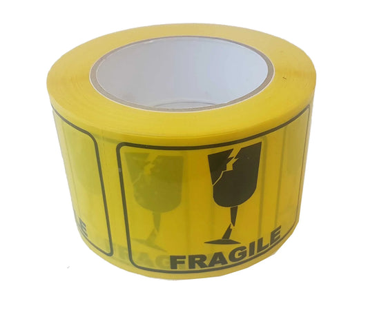 72MM X 100MM YELLOW FRAGILE RIP A LABEL - (ROLL 500)