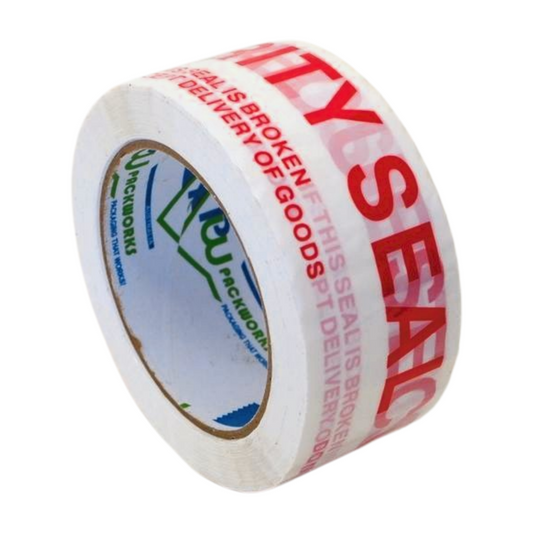 48MM X 100M SECURITY SEAL TAPE: RED ON WHITE - PER ROLL (CTN 36)